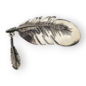 Southwestern Feather Brooch Silver Tone Dangle Charm Large Vintage 2.75" Wide